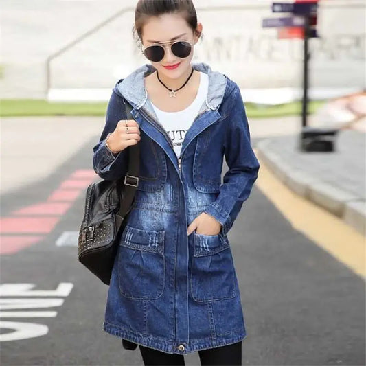 Women’s Hooded Denim Jacket – Casual Long Sleeve Jean Coat