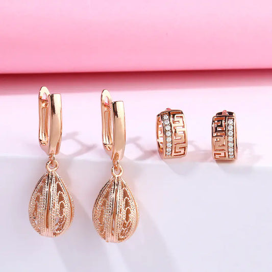 Rose Gold Chinese Style Earrings with Zircon – Creative Traditional-Inspired Jewelry for Women