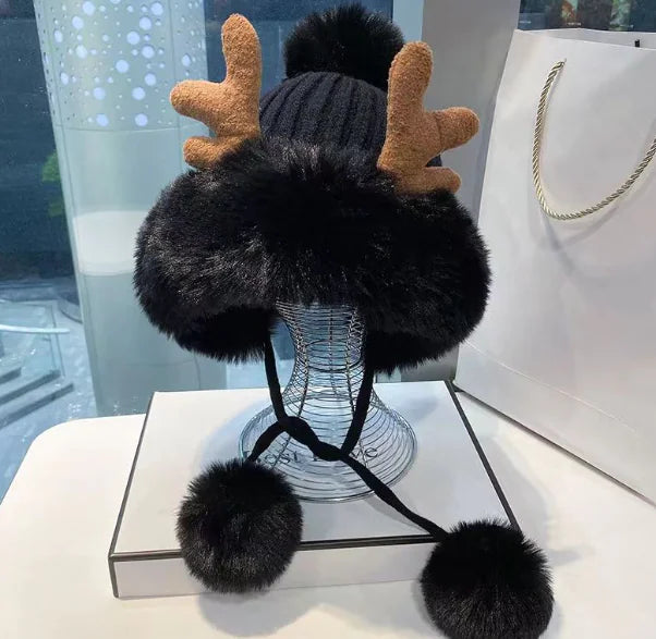 Thickened Warm Antler Scarf and Hat Set