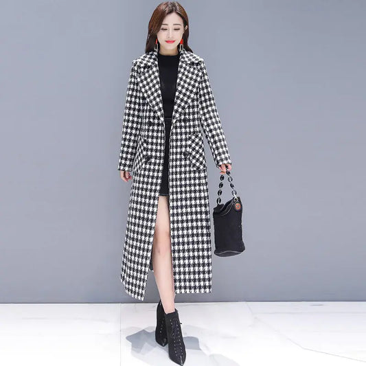 Ladies Retro Plaid Wool Coat