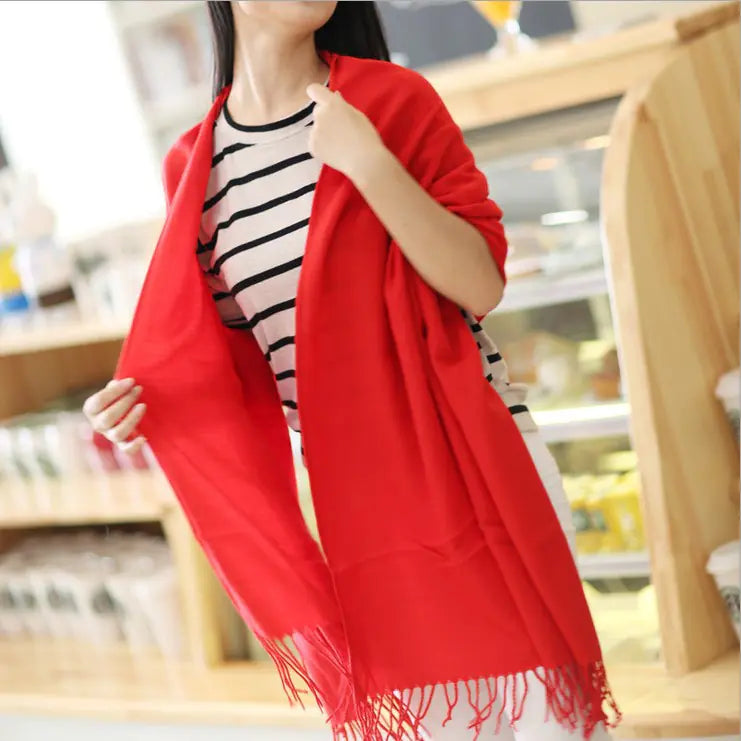 Winter Plaid Scarf for Women - Long Fringe Shawl