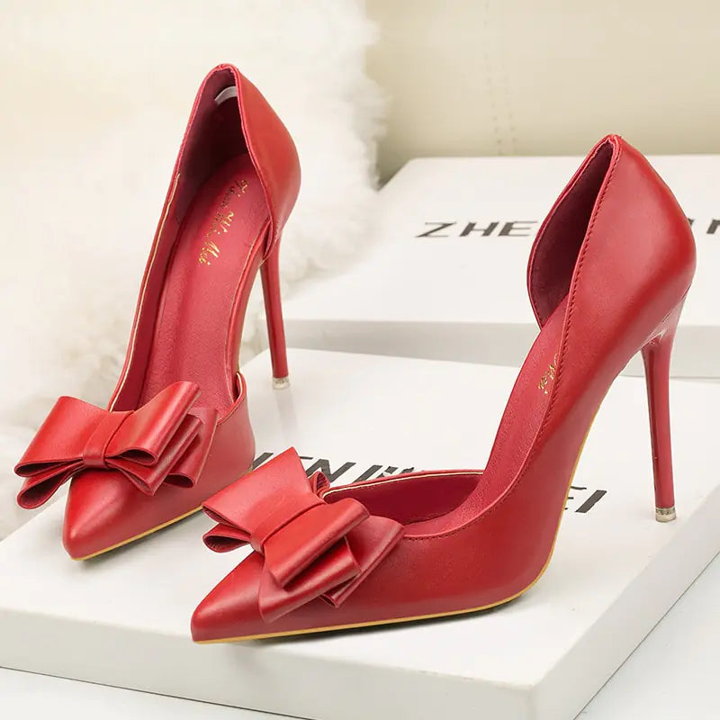 Women's Bow High Heels with Pointed Toe