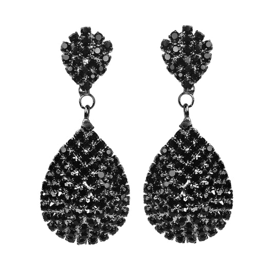 Black Clip On Earrings Teardrop Earrings Rhinestone Crystals Dangle Earrings Statement Chandelier Drop Earrings for Women (Black Clip-On)