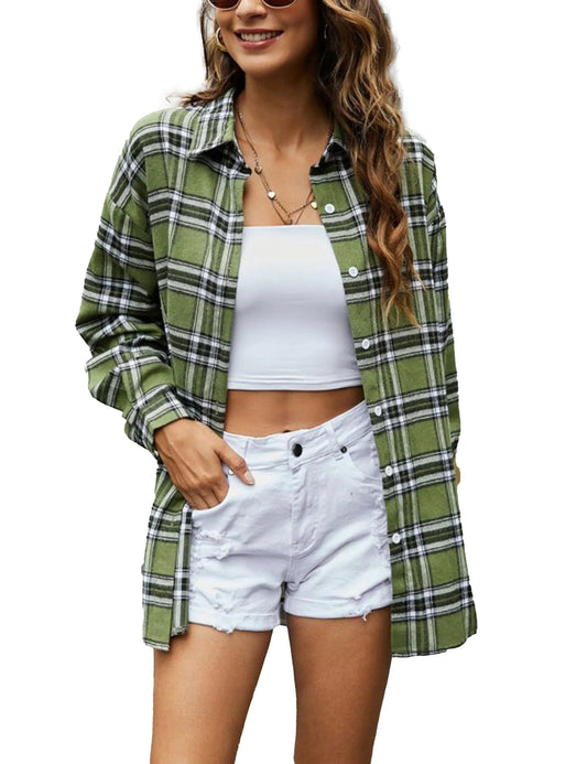 Agoeast Women’s Oversized Plaid Flannel Shirt – Casual Button Down Long Sleeve Top