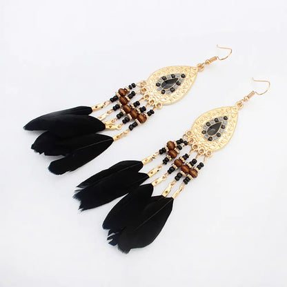 Bohemian Long Feather Tassel Earrings for Women