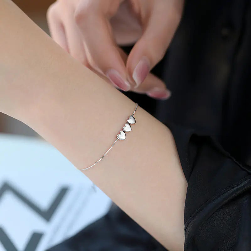 925 Silver Plated Heart Bracelet – Dainty Romantic Jewelry for Women