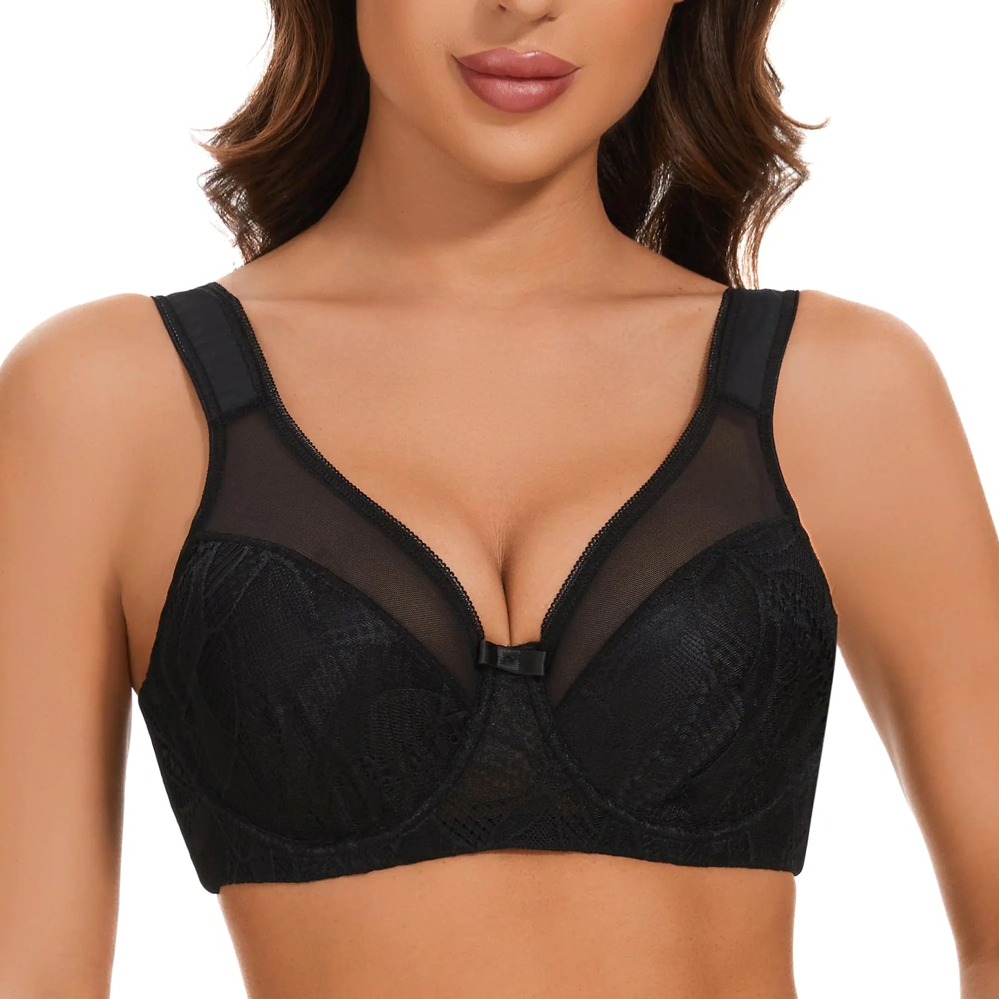 sheroine Womens Underwire Lace Minimizer Unpadded Bra Plus Size Full Coverage Floral Lifting Bras(Black36DDD)
