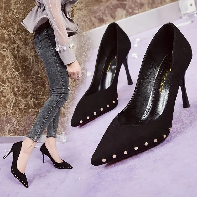 Stiletto Heels with Rivets and Pointed Toe Design