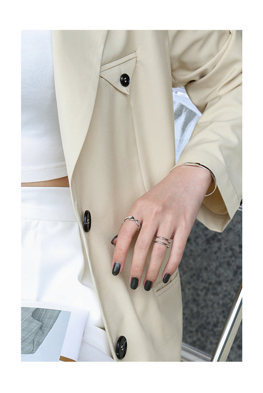 S925 Sterling Silver Double-Layer Geometric Ring – Modern Minimalist Statement for Women