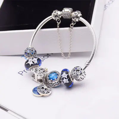 S925 Sterling Silver Blue Glass Crystal Bracelet – Elegant Jewelry for Women