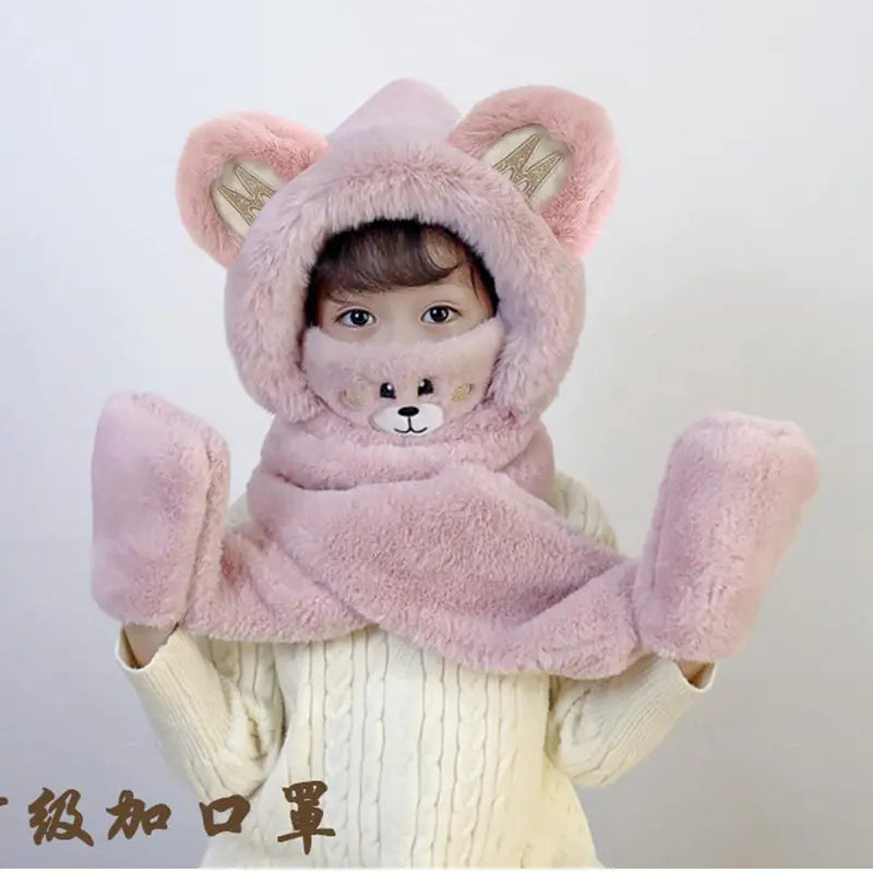 Children's One-Piece Hat with Scarf and Gloves Set
