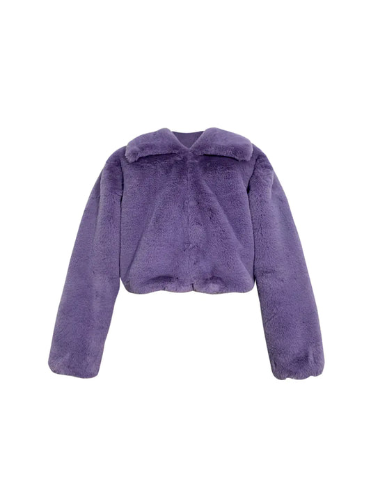 Purple Faux Fur Jacket for Women - Short Vintage Style