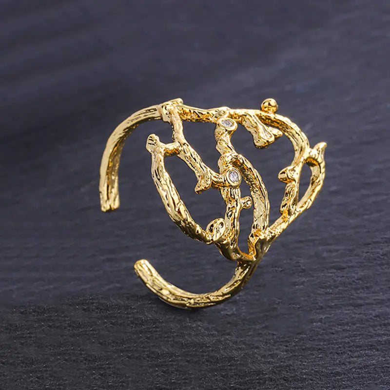 French Textured Ring Set with Korean Style Open Ring