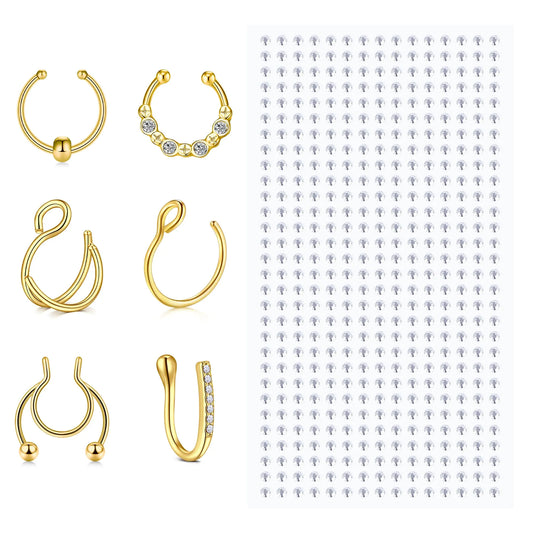 QWALIT Fake Nose Ring Gold Fake Gold Nose Ring Gold Fake Nose Ring Gold Fake Septum Ring Fake Nose Ring Septum Fake Nose Piercing Fake Septum Piercing Faux Nose Ring Clip on Septum Ring Non Piercing