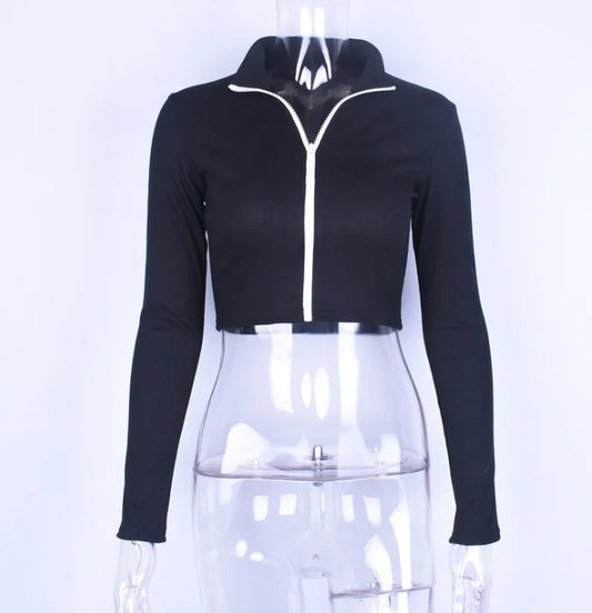 Fashion Zipper Long Sleeve Short Jacket for Women