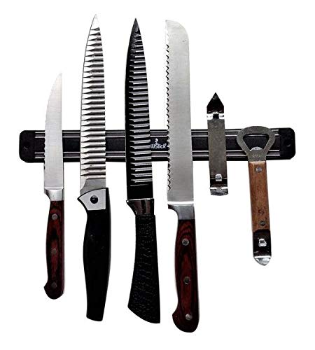 2-Slot Magnetic Knife Rack – Compact Black Wall-Mounted Kitchen & Tool Holder
