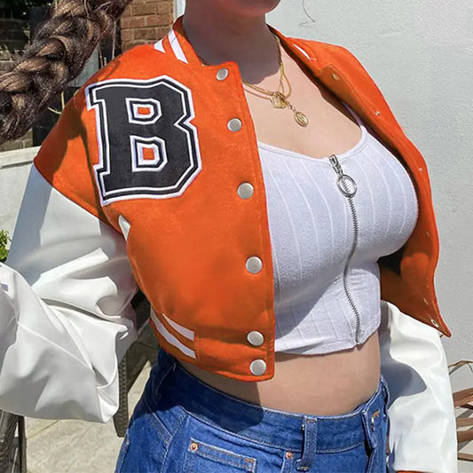 Cropped Vintage Women's Varsity Baseball Bomber Jacket