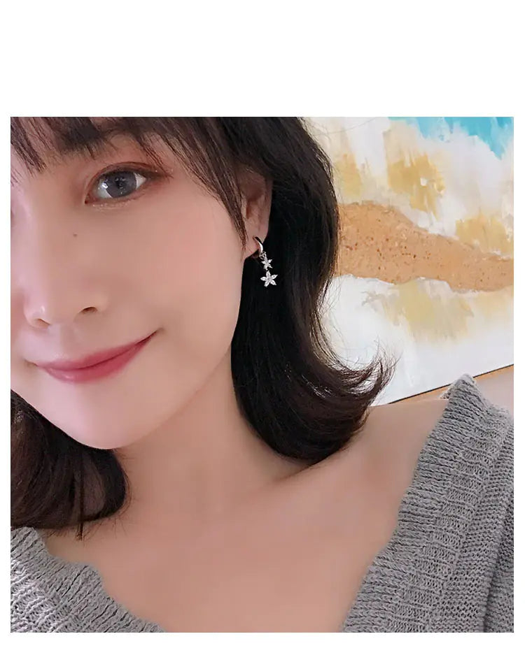 S925 Silver Zircon Flower Hoop Earrings – Elegant Korean Style Jewelry for Women