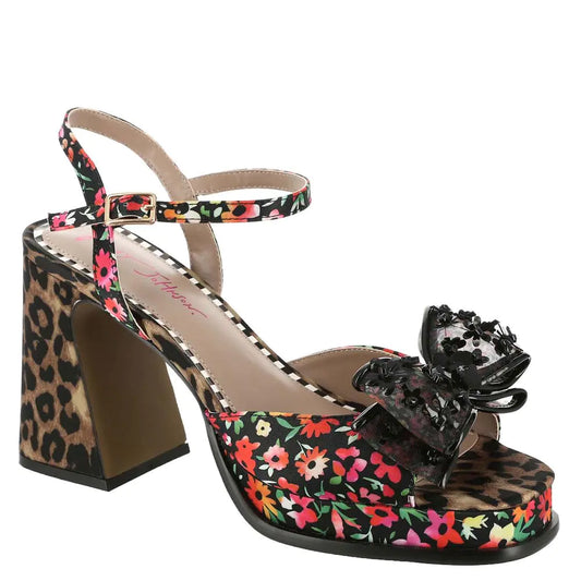 Betsey Johnson Womens Lilie Heeled Sandal Black Ditsy Floral 10