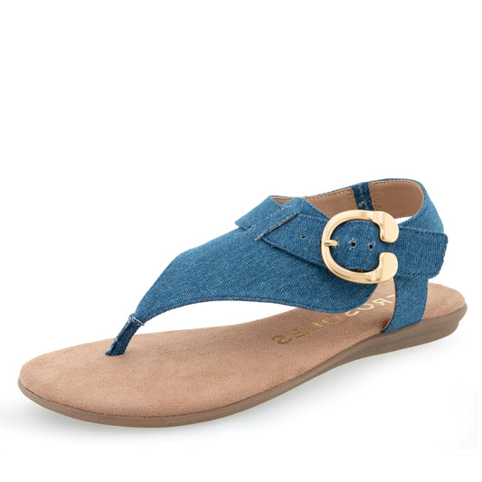Aerosoles Womens ISA Flat Sandal Medium Blue Denim 9 Wide