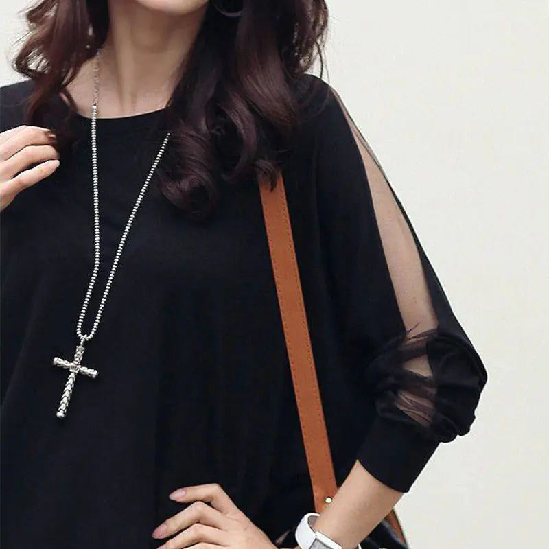 Casual Batwing Long Sleeve Lace T-shirt for Women