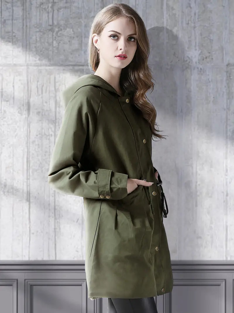 Casual Drawstring Hooded Windbreaker Jacket for Women