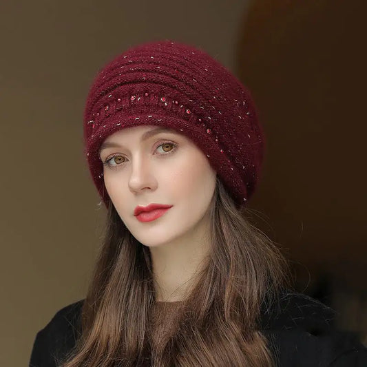 Warm Women's Wool Knitted Hat for Autumn and Winter