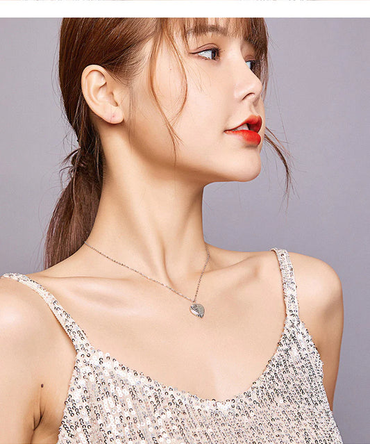 S925 Silver Heart and Wings Necklace for Women