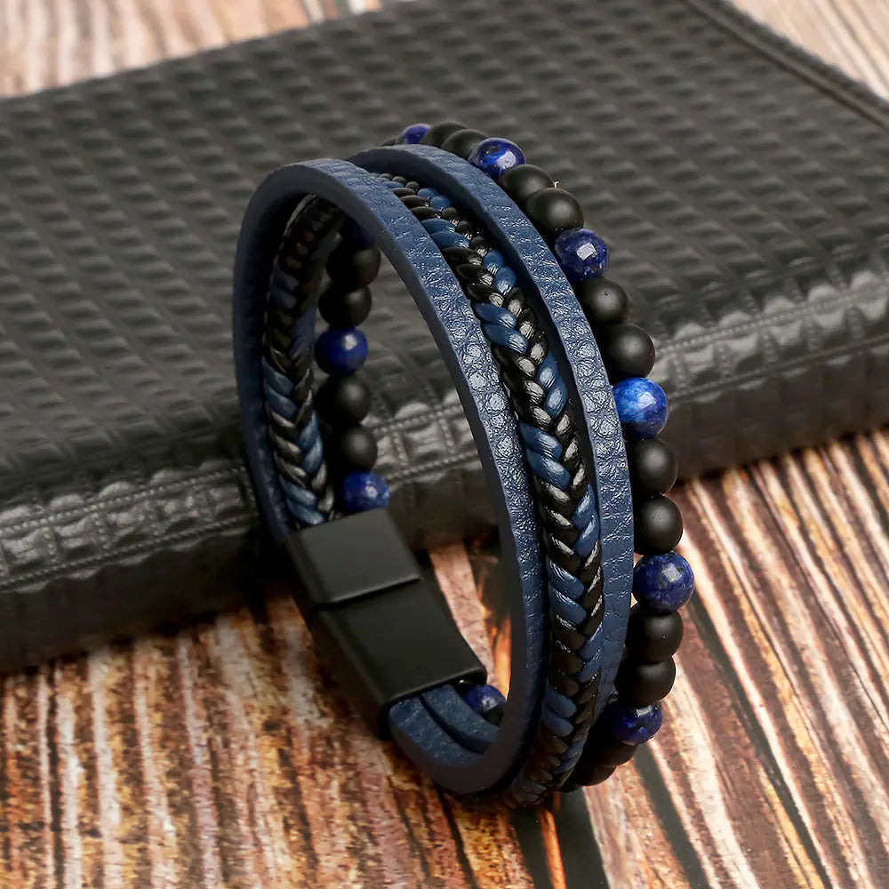 Natural Stone Alloy Multi-layer Hand Woven Bracelet