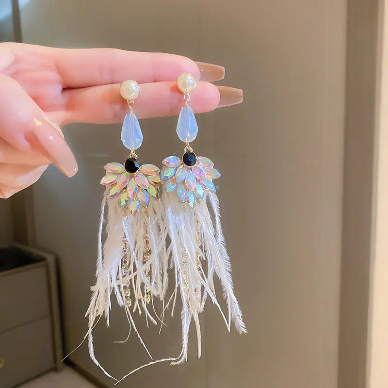 Asymmetrical Silver Needle Feather Butterfly Earrings