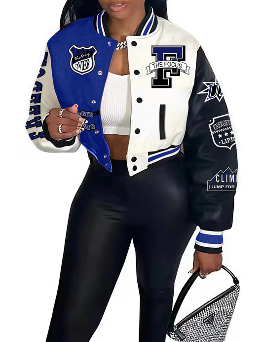 Women’s Cropped Varsity Jacket – Lightweight Letterman Bomber Baseball Y2K Coat