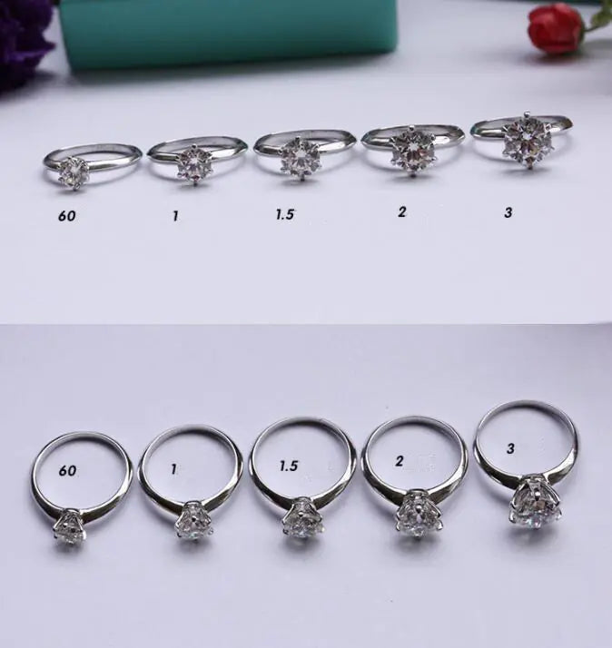 Diamond Engagement Ring, Six-Claw Silver Ring
