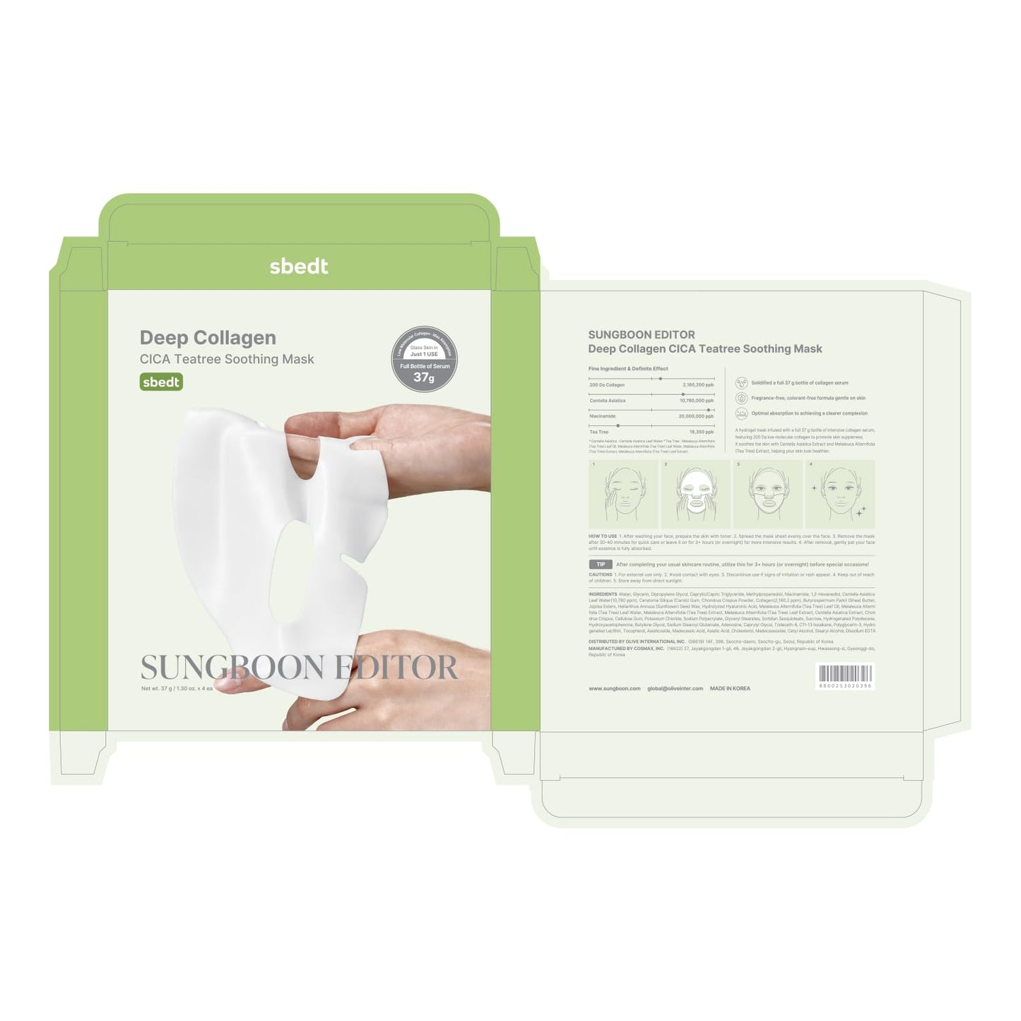 SUNGBOON EDITOR Hydrogel Mask – Deep Collagen CICA Teatree 37g Overnight