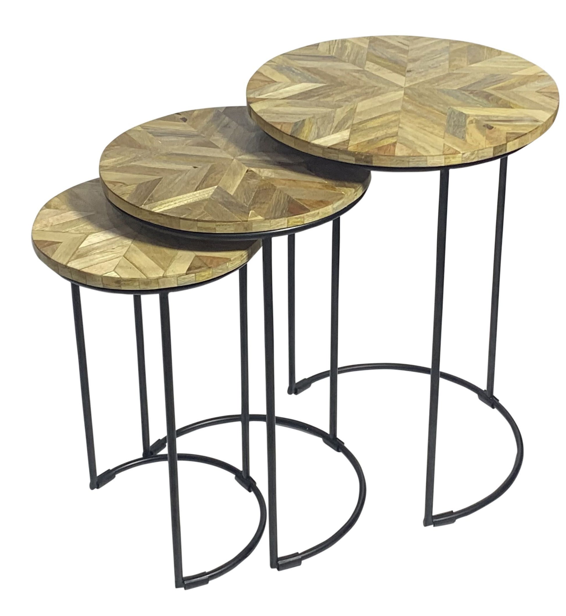 Set of Two Natural and Black Solid Wood and Metal Round Frame Nested Tables-1