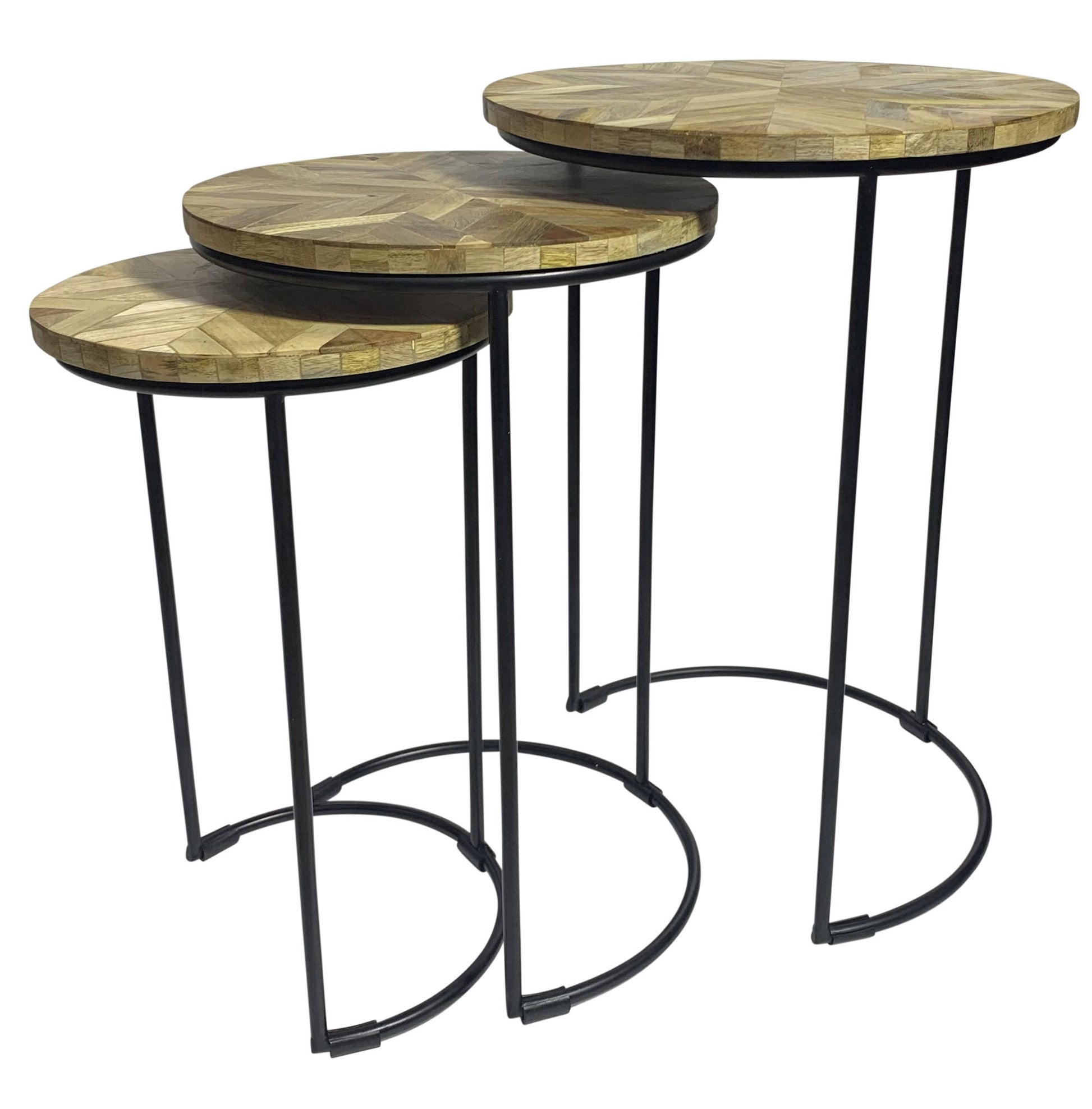 Set of Two Natural and Black Solid Wood and Metal Round Frame Nested Tables-2
