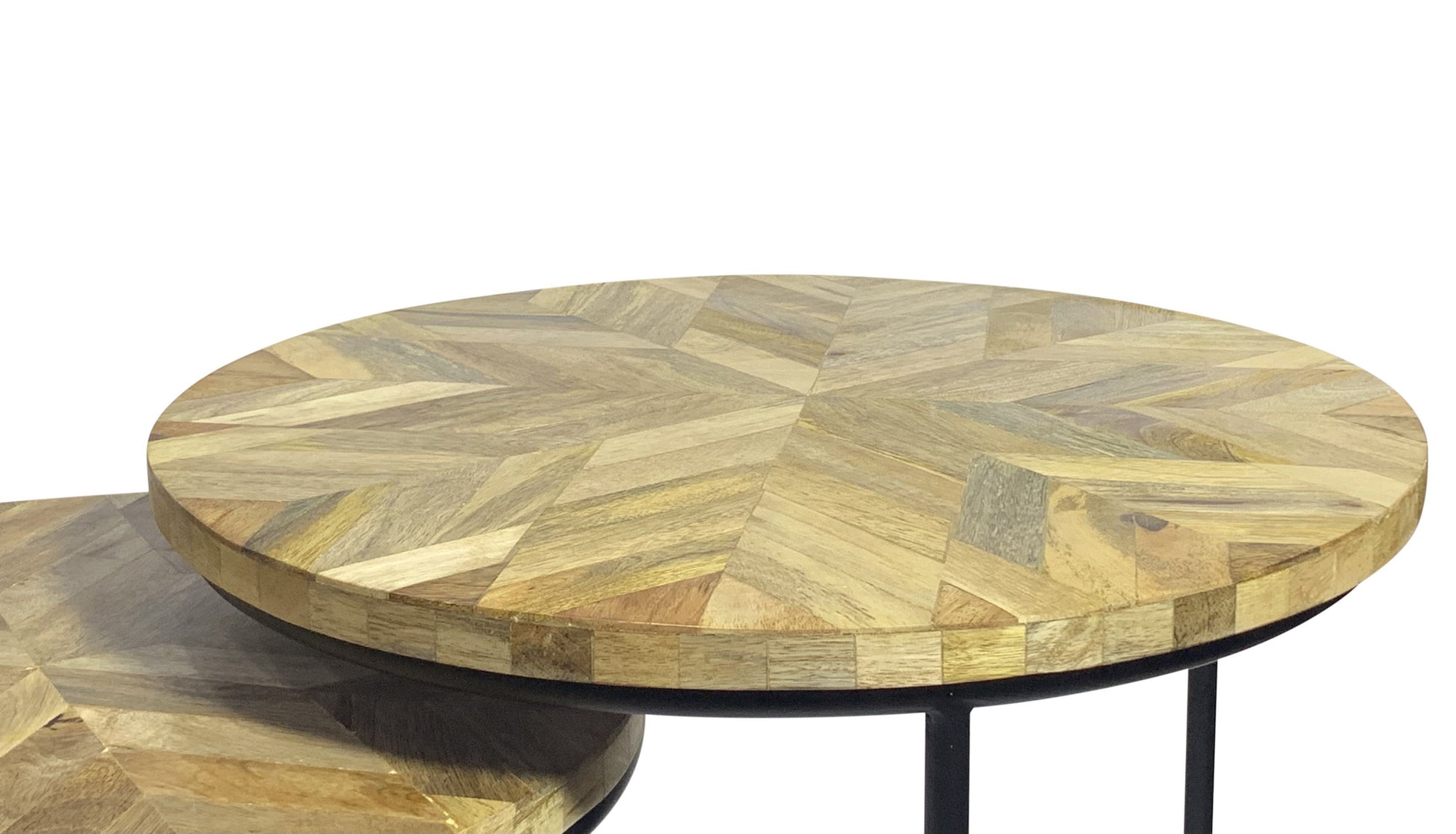 Set of Two Natural and Black Solid Wood and Metal Round Frame Nested Tables-3