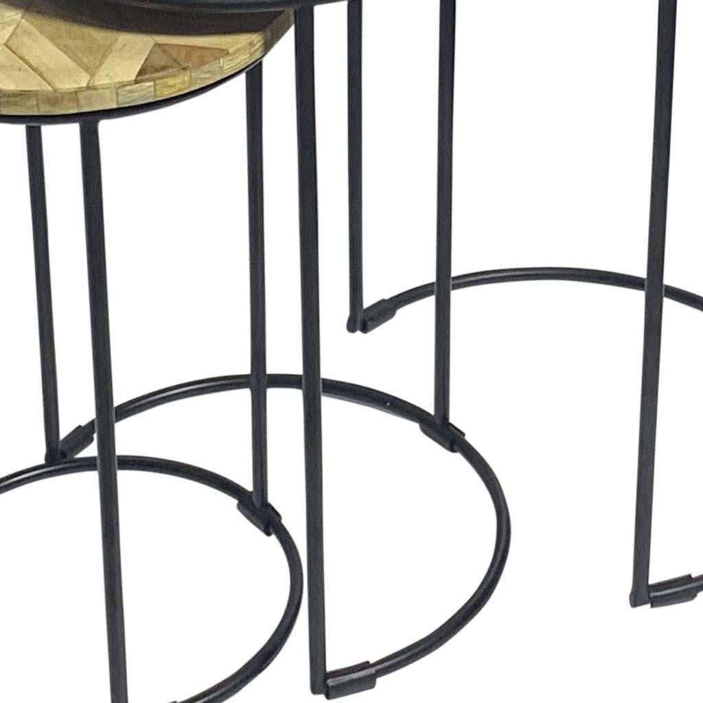 Set of Two Natural and Black Solid Wood and Metal Round Frame Nested Tables-4