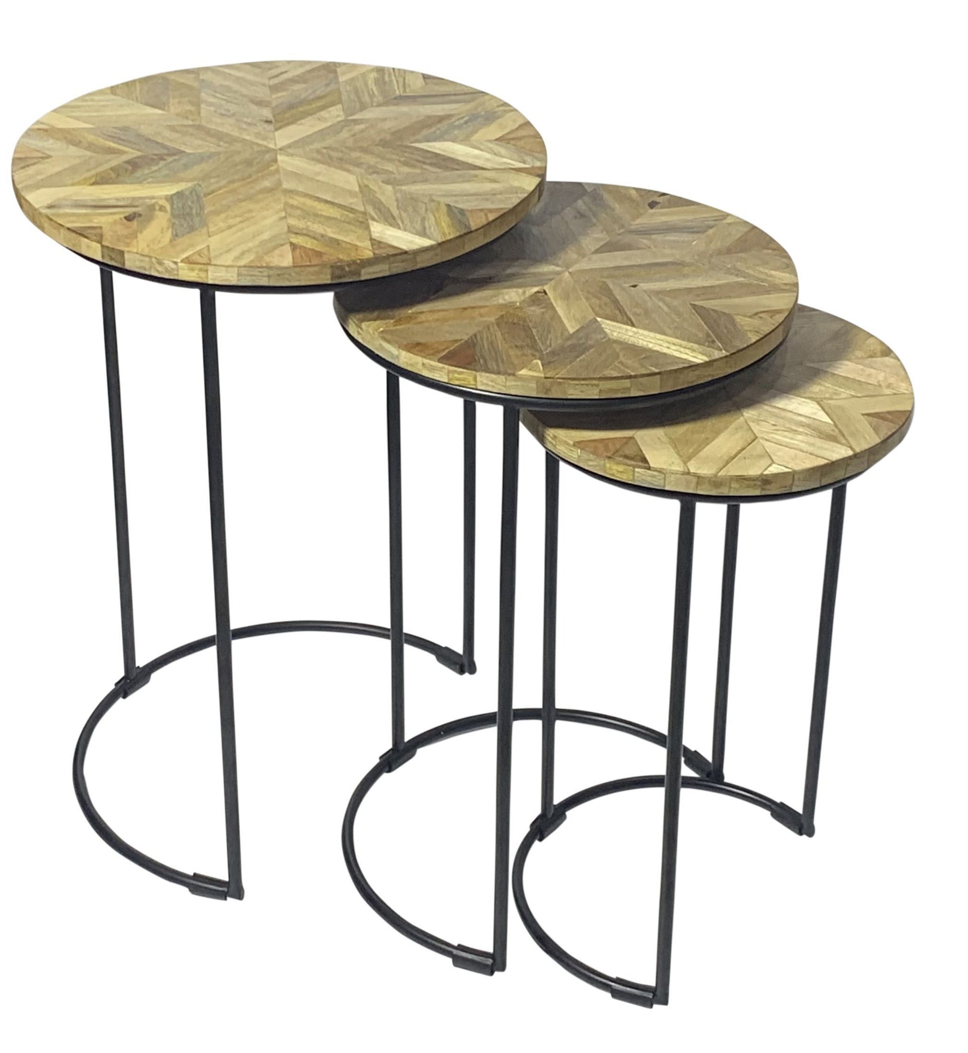 Set of Two Natural and Black Solid Wood and Metal Round Frame Nested Tables-5