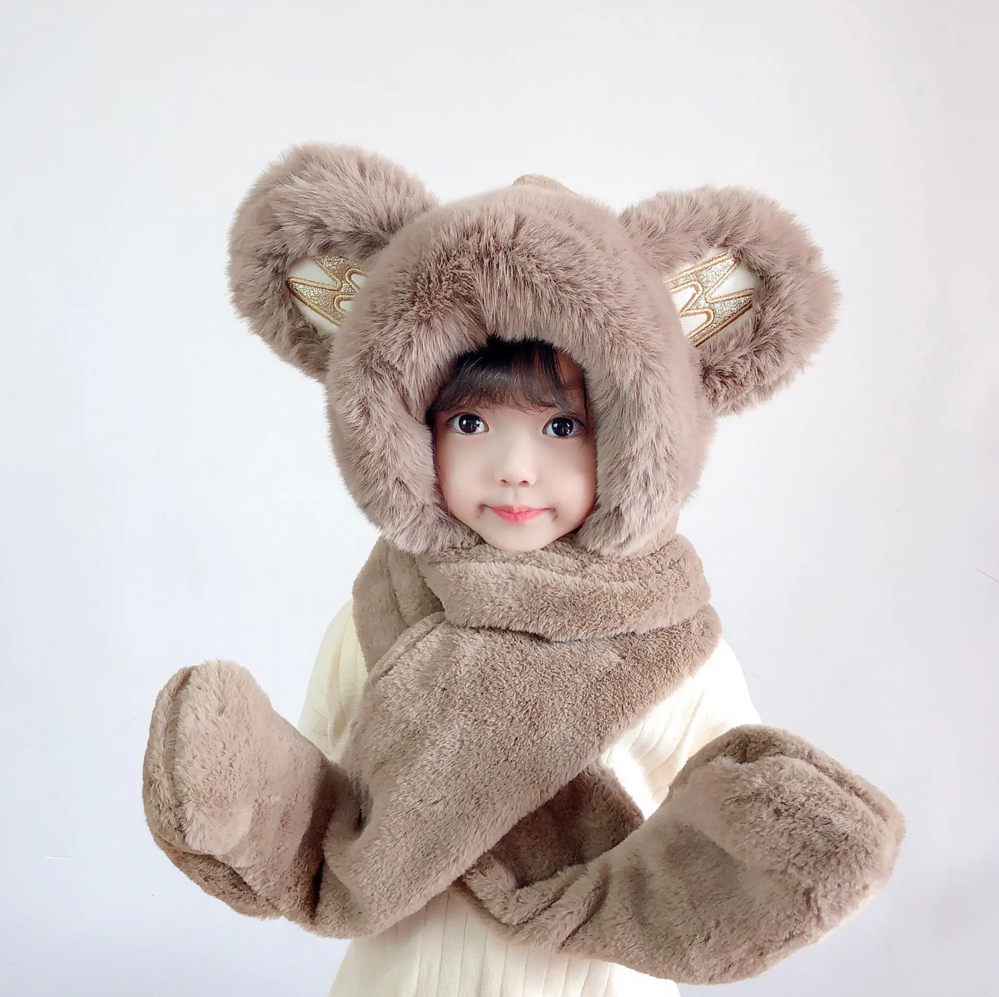 Children's One-Piece Hat with Scarf and Gloves Set