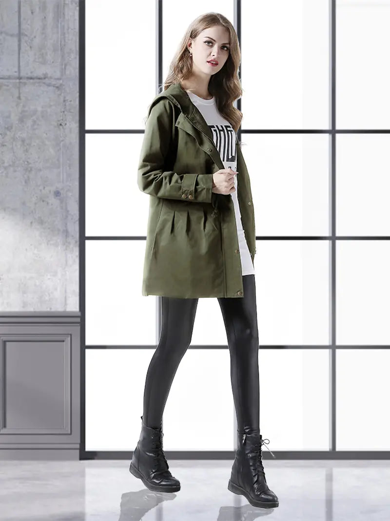 Casual Drawstring Hooded Windbreaker Jacket for Women