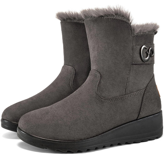 Ablanczoom Winter Boots for Women Snow: Comfortable Zipper Suede Warm Fur Lined Ankle Booties Non Slip Outdoor Womens Boot