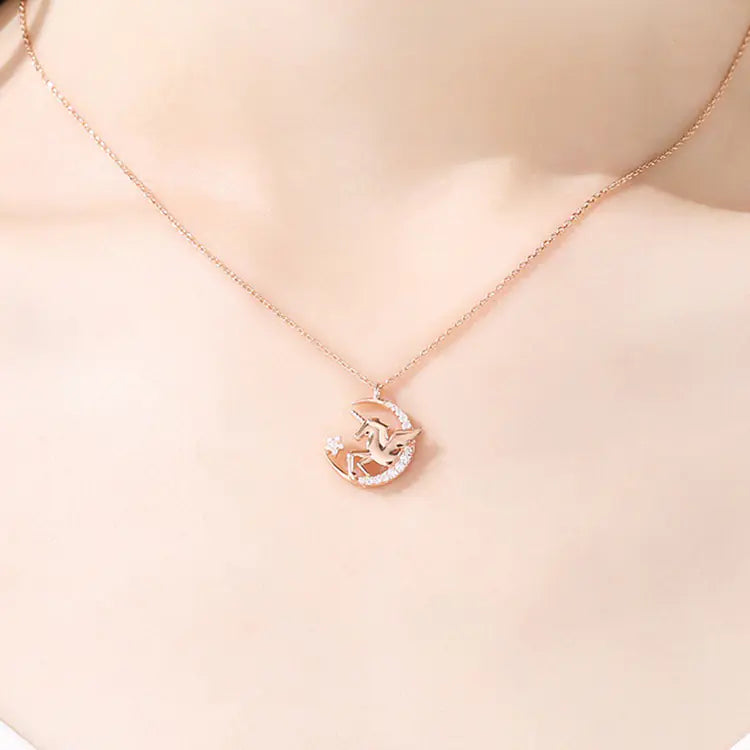 Unicorn Tears Star Moon Necklace for Women, Minimalist