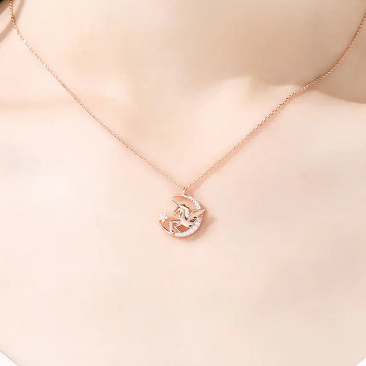 Unicorn Tears Star Moon Necklace for Women, Minimalist