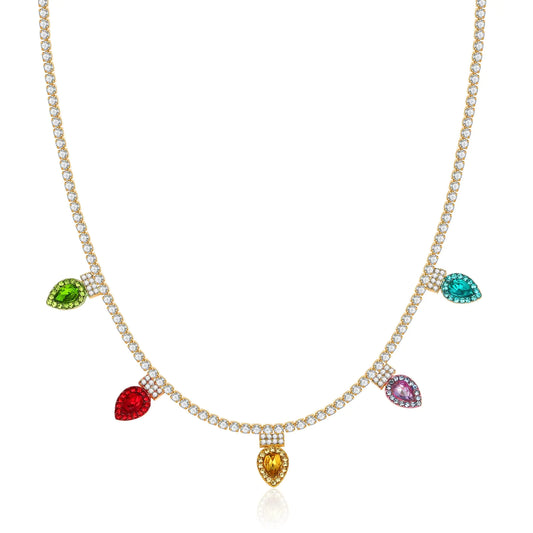 WOWORAMA Crystal Christmas Necklace for Women Colorful Christmas Light Bulbs Choker Necklace Cubic Zirconia Tennis Necklace Dainty CZ Christmas Holiday Necklace