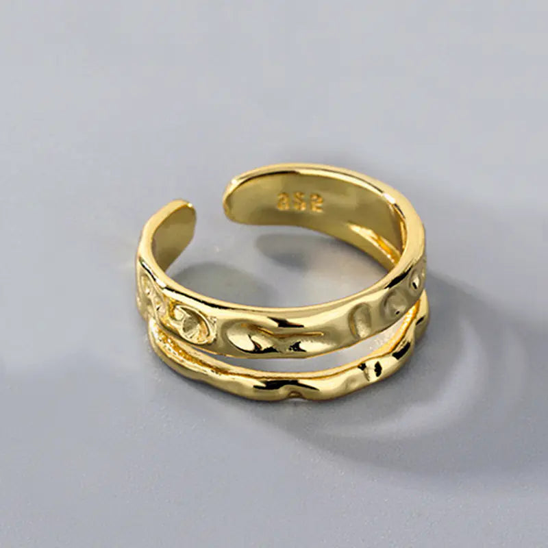 French Textured Ring Set with Korean Style Open Ring