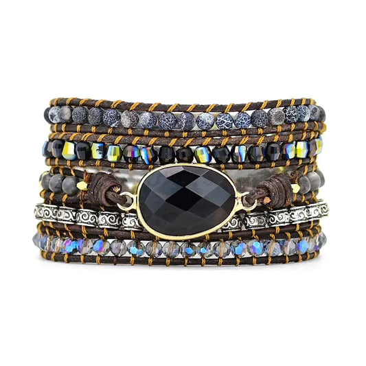 Natural Obsidian Cowhide Woven Fashion Bracelet