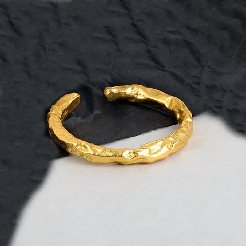 French Textured Ring Set with Korean Style Open Ring