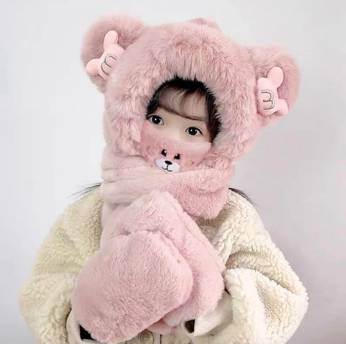 Children's One-Piece Hat with Scarf and Gloves Set