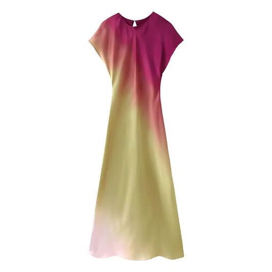 Tie-Dyed Short Sleeve Long Dress