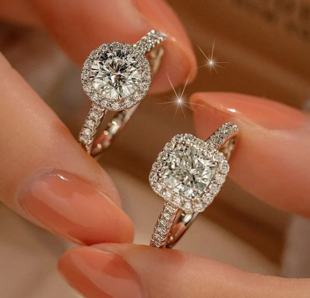 "Full Rhinestone Ring, Elegant Wedding Band, Zircon Ring"